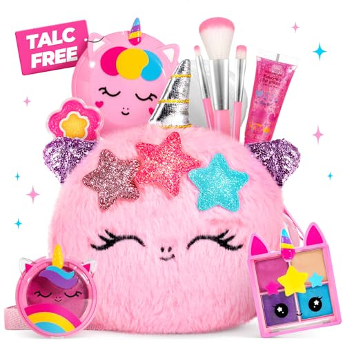 ULOVEME Talc-Free Kids Real Makeup Kit for Little Girls - Mica-Based Safe Formula, Real, Non Toxic, Washable - Ideal for 4 5 6 7 8 Years Old Girls Birthday, Dress Up Party