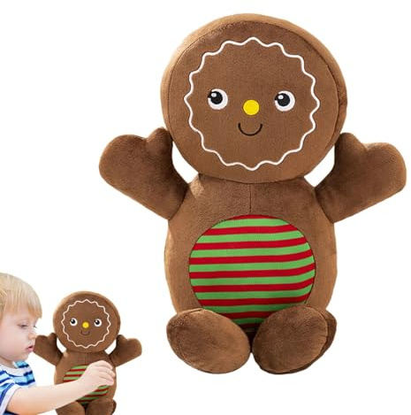 Flkiglm Cojín de hombre de jengibre de Navidad | Cojín de peluche relleno de hombre de jengibre de 15 pulgadas - Cojín suave para lanzar galletero, lindo hombre de jengibre, decoración para sofá, cama