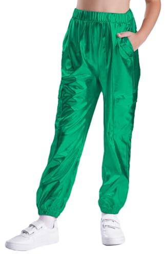 Yihuimin Pantalones largos metálicos para niños y niñas, aspecto mojado, pantalones deportivos, discoteca, hip hop, jazz, entrenamiento, ocio, disfraz