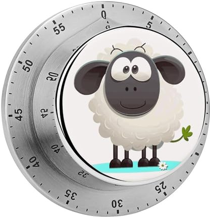 Mechanischer Timer, 60 Minuten, Aufzieh-Timer, Schaf, Küchentimer mit Magnetfuß, Edelstahl-Timer, manuell drehbarer Countdown-Timer für Meetings, Kochen, Arbeiten