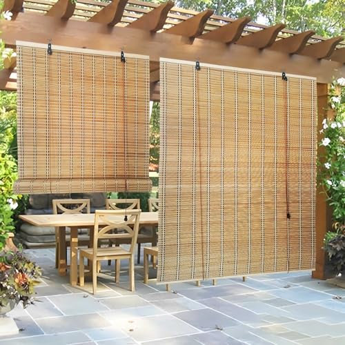 Bamboo Window Blinds, Blackout Roller Blinds for Reduce Bright Light, Natural Roman Bamboo Curtains with Lift, Breathable Woven Window Shades with Accessories, For Indoor/Outdoor/Garden, Customizable