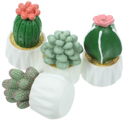 DRESSOOS Lot De 4 Mini Cactus Décoratifs en Résine Figurines Miniatures en Pot pour La Maison Et Le Bureau