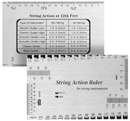 2 medidores de acción de cuerda de guitarra, herramienta de configuración de altura de guitarra, regla de medidores de altura de cuerda, regla de acción, herramienta de medidores para bajo eléctrico y