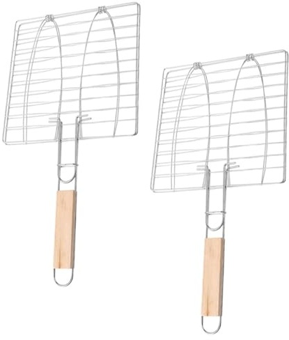 Abaodam Cestello per Grigliare Pesce e Manzo in Metallo 2 Pezzi, Griglia per Barbecue Portatile Resistente Manico, Attrezzo per Grigliate da Campeggio e Feste All’aperto