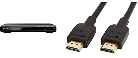 Sony DVP-SR760H Reproductor de DVD/CD con tecnología de Mejora de la Imagen + Amazon Basics Cable HDMI 2.0 de Alta Velocidad Ultra HD, Compatible con formatos 3D y con Canal de Retorno de Audio