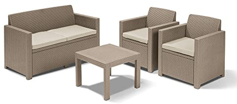 Keter Alabama Lounge Set, Mobili da Giardino con Divano 2 Posti, 2 Poltrone e Tavolino, Cappuccino