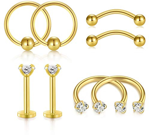 incaton Orecchini del Traghus Cartilage Rook-Anelli al naso Hoop Anello da Piercing al Sopracciglio Helix Daith Orecchini Acciaio chirurgico Gioielli per borchie per piercing, Oro