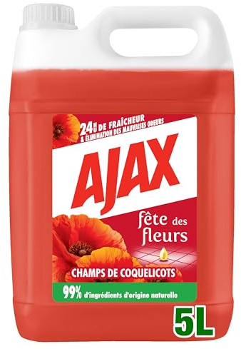 AJAX - Nettoyant Ménager - Multi surfaces & Sol - Fête des Fleurs, Parfum Coquelicots - Sans rinçage - Idéal collectivités - Grand Format Bidon de 5L