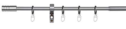 ondeco Gardinenstange ausziehbar 1-lauf, Vorhangstange Fenster Wandmontage, Endstück Rille, Komplettgarnitur Teleskopstange 13/16 mm mit Ringen 120-210 cm Silber