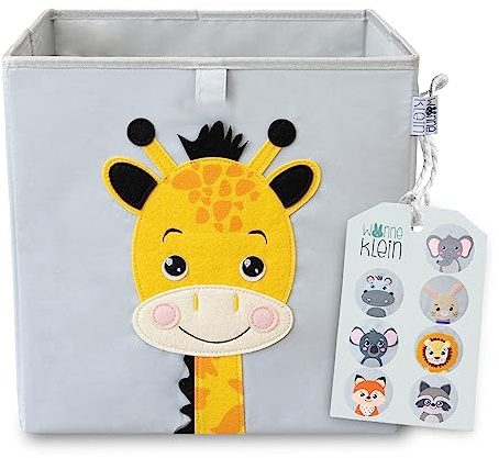 wonneklein Aufbewahrungsbox Kinder - 33x33x33 cm - Faltbare Spielzeugkiste mit Tiermotiv - Ordnungsbox für Kallax Regal - Kinderzimmer Aufbewahrung - Greta Giraffe