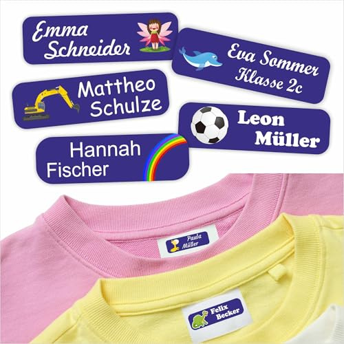 Indigos UG Namensschilder für Kleidung & Gegenstände blau - 35x10mm - 60 Sticker - Namensaufkleber Kinder Schule - Kindergarten, KITA - für Wäscheetiketten selbstklebend