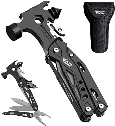 Rush Deer Camping Essentials Multitool,16 in 1 Multi Tool Survival Gear with Hammer, Pliers, Knife, Screwdrivers, Bottle Opener & Car Safety Hammer, for Camping, Hiking, Gift for Dad Him