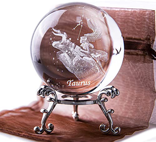 Pisapapeles de cristal con constelación láser 3D, esfera completa, cristal Fengshui con soporte de flores chapado en plata (Tauro)