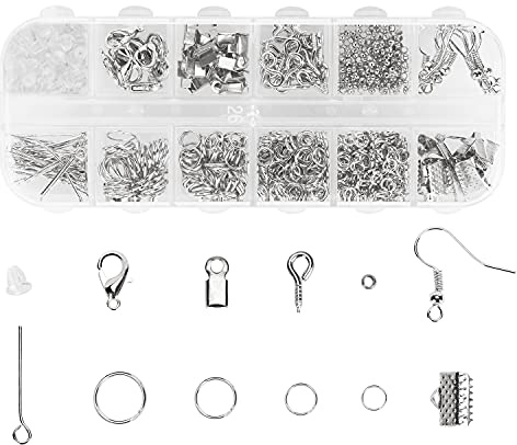 Schmuckherstellung Set, 800 Stück Schmuck Basteln zubehör Starter Kit | mit Sprung Ringe und Karabinerverschluss Ohrringhaken usw, für DIY Bastelbedarf und Reparatur Halskette, Armband, Ohrringe