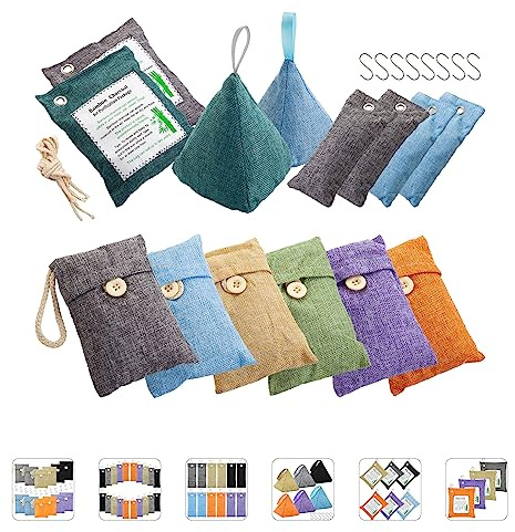 Charcoal Bags Odor Absorber (10x100g+4x200g) Activated Bamboo Charcoal Air Purifying Bags Charcoal Odor Eliminating Bags for Home & Car Shoes, Closet, Pet -14 PACK