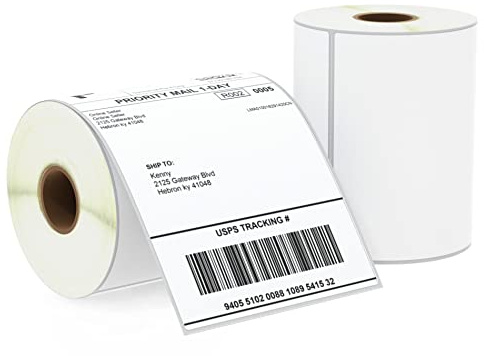 BETCKEY - 102mm x 152mm(4 in x 6 in) Perforadas Etiquetas Térmicas de Envío en Blanco Compatible con impresoras Zebra y otras [2 Rollen/500 Etiquetas]