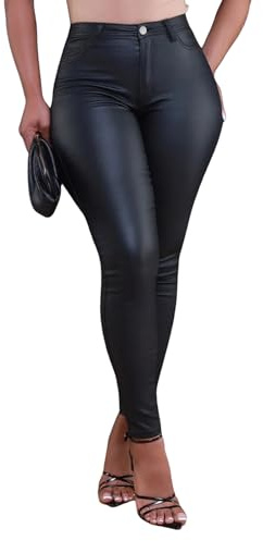hibshaby Sexy Faux Leather Pants for Women, Stretchy Zipper Leggings High Waist Casual Trousers Black 2XL