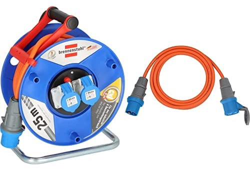Brennenstuhl Enrollacables Garant CEE 230V Con Alargador 25m y Cable Alargador CEE 5m (Uso en Exteriores, 2 Enchufes, IP44, Para Camping y Caravana, Made in Germany)