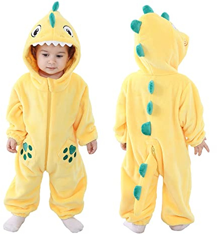 Doladola Unisex sparkdräkt för småbarn, baby-overall med huva, tecknad serie-pyjamas(18-24 månader,Gul Haj)