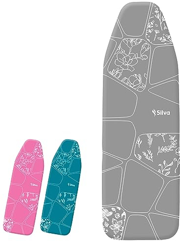 Silva Bügelbrettbezug 117x37 cm – 100% Baumwolle mit 5 mm Filzpolsterung – Thermoreflexion, rutschfest & Pflegeleicht – Für Dampfbügeltisch, Dampfbügelstation & Bügelbrett Universalgröße – Grau (M)