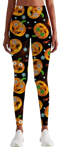 Rave on Friday Damen Halloween Leggings Kostüm Kürbislaternen Muster Strumpfhosen Hohe Taille Sport Yoga Hose Fitness Dehnbar Elegant Schmale Passform Sportlich Workout Laufhose Strumpfhose, M