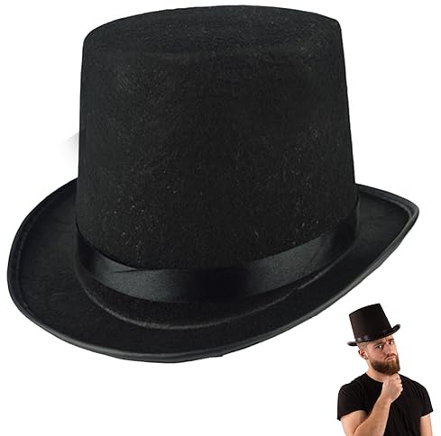 Jorzer Top -Hüte hohe schwarze Top -Hut -Größe für Erwachsene Filz Top Hut Zauberer Kostümhut für Männer formelle Showman Party Hüte Halloween Kostümzubehör 6,3 Zoll