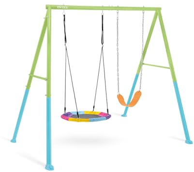 Intex 44125 - Altalena con Seggiolino e Dondolo Nido, Acciaio, Verde e Azzurro, 254x235x200 cm