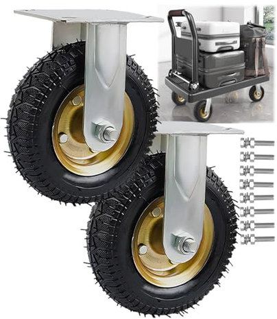 Schwerlastrolle Ø 150/200/250MM, 2 Stück Luftreifen Gummi Lenkrolle Transportrolle 300Kg Gesamtkapazität Mit Kugellager Stoßdämpfung Metall Bockrolle, Für Trolleys Werkbank Rollen