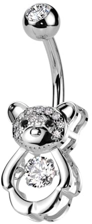 beyoutifulthings Bauch-nabelpiercing Silber Gold Teddy-Bär Pavé-Zirkonia Clear Nabel-Piercing Chirurgenstahl Bananabell Stab-länge 10-mm