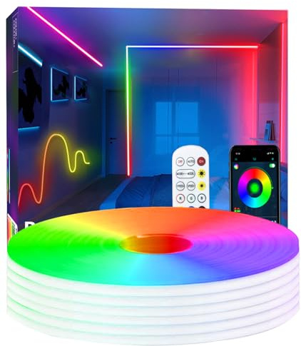 httpsmp 20M RGB+IC Neon Strip Lights, Led Streifen mit APP/Fernbedienung, Musik Sync, 24V IP65 Outdoor Wasserdichte Flexible Leiste