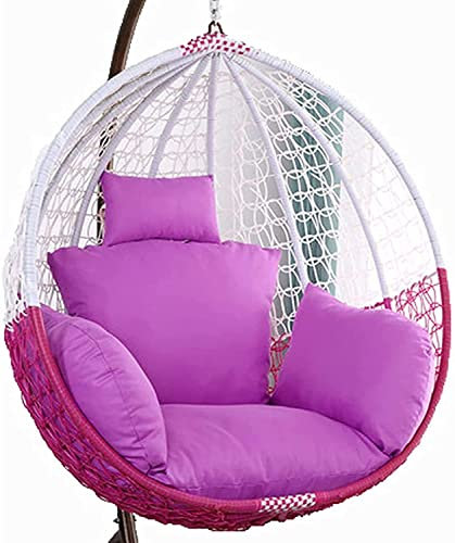 Sedia a uovo sospesa in rattan da esterno con cuscino fisso e cuscino viola di grandi dimensioni da giardino altalena per comfort e stile