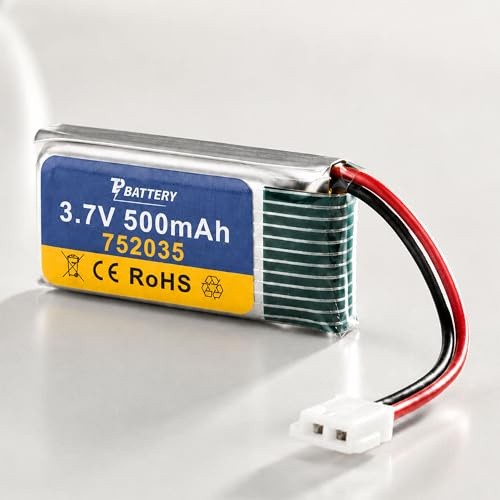 Batterie au lithium polymère 3,7 V 500 mAh 1S Batterie plate XH 2.54 2P Molex RC Avion Drone Quadcopter Hélicoptère Voiture Cessna Jet Compatible avec Volantex Flybear Jouet modélisme 38,5 x 19 x 9 mm