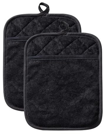 2-Stück Topflappen Handschuh,Topflappen Schwarz,Küchen Ofenhandschuhe Accessories,Baumwolle Kochhandschuhe Hitzebestaendig,Haushaltsartikel Topflappen Set,Küchenbedarf Ofenhandschuhe & Topfhandschuhe