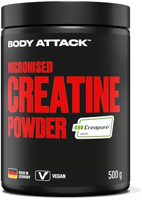 Body Attack Micronised Creatine Powder (Creapure®) 500 g - hochwertiges Kreatin 100% Made in Germany - hochdosiert für Fitness & Kraftsport, vegan
