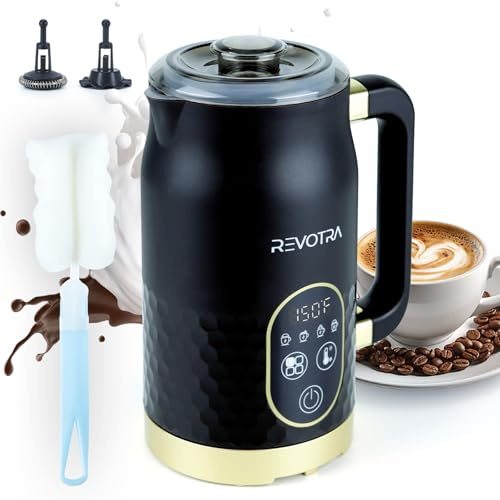 Milk Frother with LED Touchscreen & Temp Display, 4-in-1 Electric Milk Steamer for Hot & Cold Foam, Adjustable Temperature, Silent Frothing, Non-Stick Coating for Coffee, Latte, Hot Chocolate