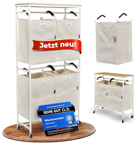 WEISSHEIM® Wäschesammler Organizer mit abnehmbaren Taschen 200L Volumen [mehr Ordnung] Wäschekorb 2 Fächer, Wäschekorb 4 Fächer, Wäscheschrank | Wäschesortierer jetzt auswählen (Beige, 4 Taschen)