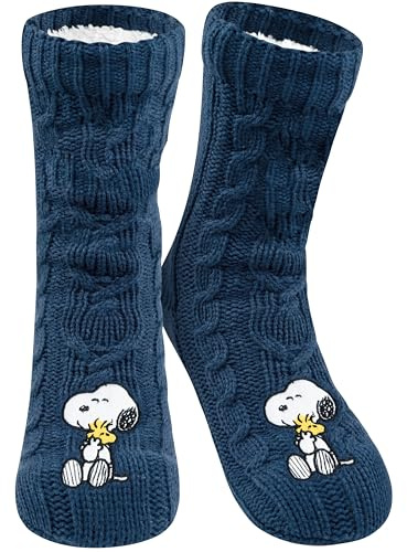 United Labels The Peanuts Snoopy Chaussettes douillettes pour femmes, Bleu, chaussettes antidérapantes moelleuses, chaussettes chaudes, chaussettes d'intérieur, bleu, 39-42