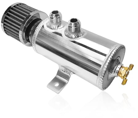 BWBWND 10AN Baffled Oil Catch Can, 750ml 2-Port Reservoir Tank with Breather Filter & Drain Valve, Universal Engine Air Oil Separator Aluminum Breather Tank Fits Most PCV Systems (Silver)