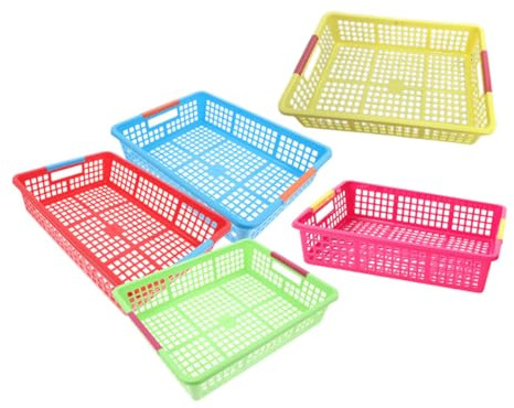 5pcs Plastic Organizer Basket Pp Storage Bins for Home School | Mini Plastic Baskets, Colorful Storage Basket, Toy Organizer Bins for Fruits and A4 Paper