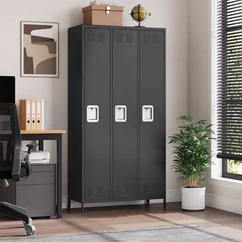 GAOMON 3 Doors Employee Lockers for Office, Metal Sorage Locker Combination, Lockable Employees Metal Locker with Door, Industrial Storage Lockers for Home, School, Gym (3 Doors)