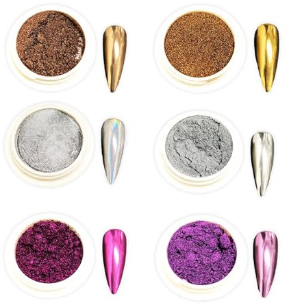 6PCS Chrome Nail Powder,Dipping Powder Nails set,Chrome Nägel Pigment,Pulver Chrom Pearl,für Gel Metallic,Puder Crome Design,6 Farben
