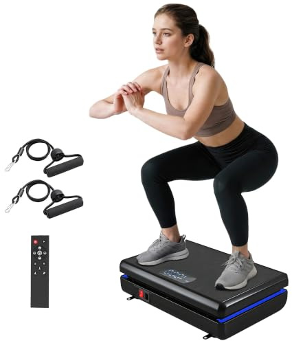 SPORTNOW Vibrationsplatte Rüttelplatte 120 Intensitätsstufen 5 Vorprogramm | LED-Lichtern, Widerstandsbänder, Rutschfest, Kompakt Vibrationstrainer, für Muskelaufbau, Ganzkörpertraining