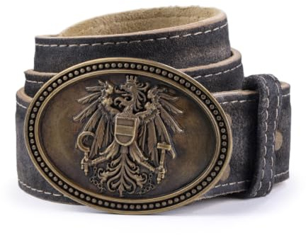 Schöneberger Trachten Couture Herren Trachtengürtel Österreich, Ledergürtel mit Austria Adler Schnalle, Lederhosen Gürtel aus Wildbock-Leder, Franco
