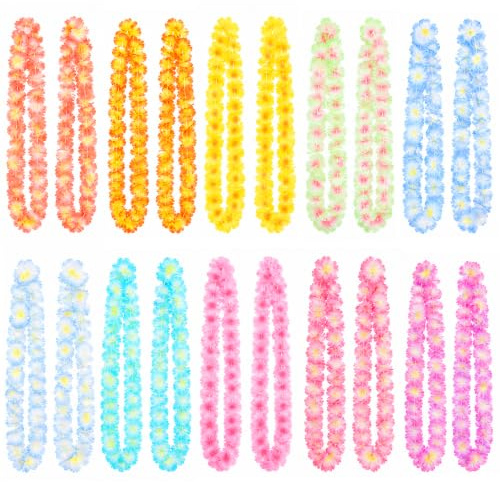 GWHOLE 20 PCS Hawaiian Flowers Garland, 90-100CM Tropical Floral Leis