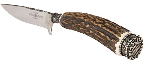 Holz-Leute Trachtenmesser, Jagdnicker, Jagdmesser, Hirschfänger für die Lederhose aus Hirschhorn mit bayrischem Wappen versilbert