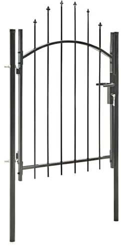 Tidyard Metal Garden Gate with Arched Top Steel Locking System Classic Scroll Gates 1x1.75 m Black
