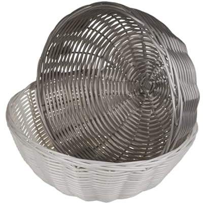 Invero Set of 2 Round 20cm Plastic Weaved Kitchen Hamper Basket Storage Holder Bowl - Ideal for Fruit, Vegetables, Bread, Snacks and more - For Kitchens, Homes, Table Decor