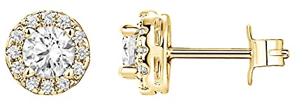 PAVOI 14K Gold Plated 925 Sterling Silver Post Round Halo Cubic Zirconia Stud Earrings in Yellow Gold