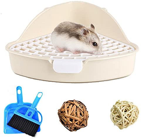 Kleintiertoilette für Hamster, Ecktöpfchentraining mit Kaubällen für Meerschweinchen, Frettchen