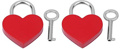2 Ensembles Cadenas Coeur Colorés avec Clés - Mini Cadenas Métal Amour pour Couples, Mariage, Sécurité et Décoration - Rouge